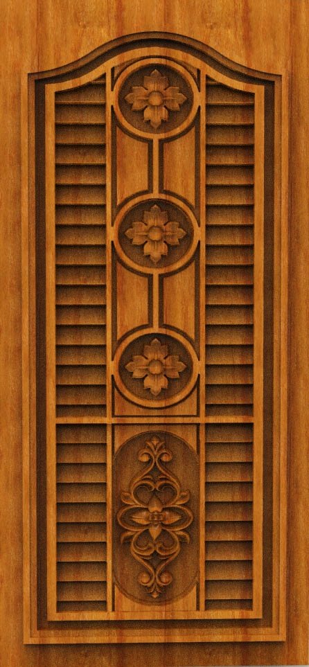 3D DOOR - OAK-78 Elegant Floral Motif and Geometric Slatted Wood Carving Design
